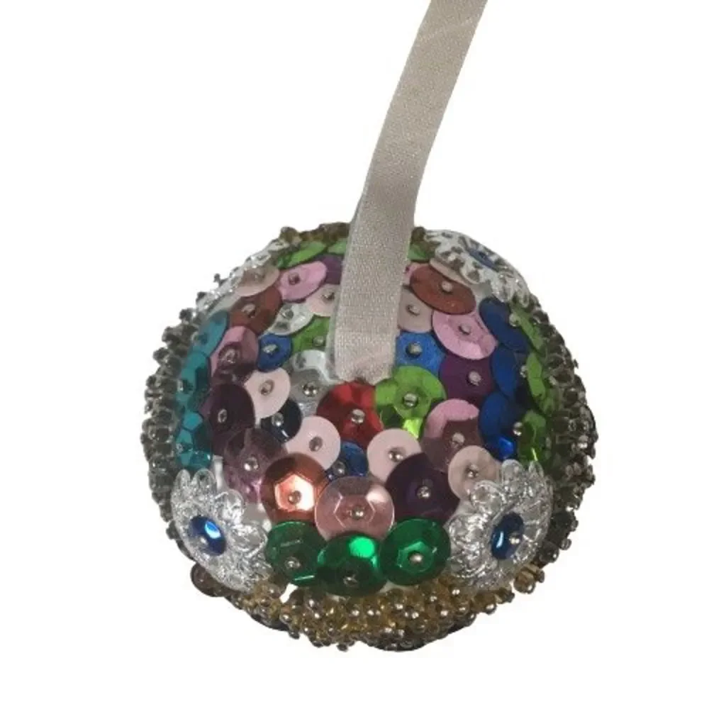 Vintage Push Pin Beaded Jewel Bead Sequin Christmas Tree Ornament Multi-Colored